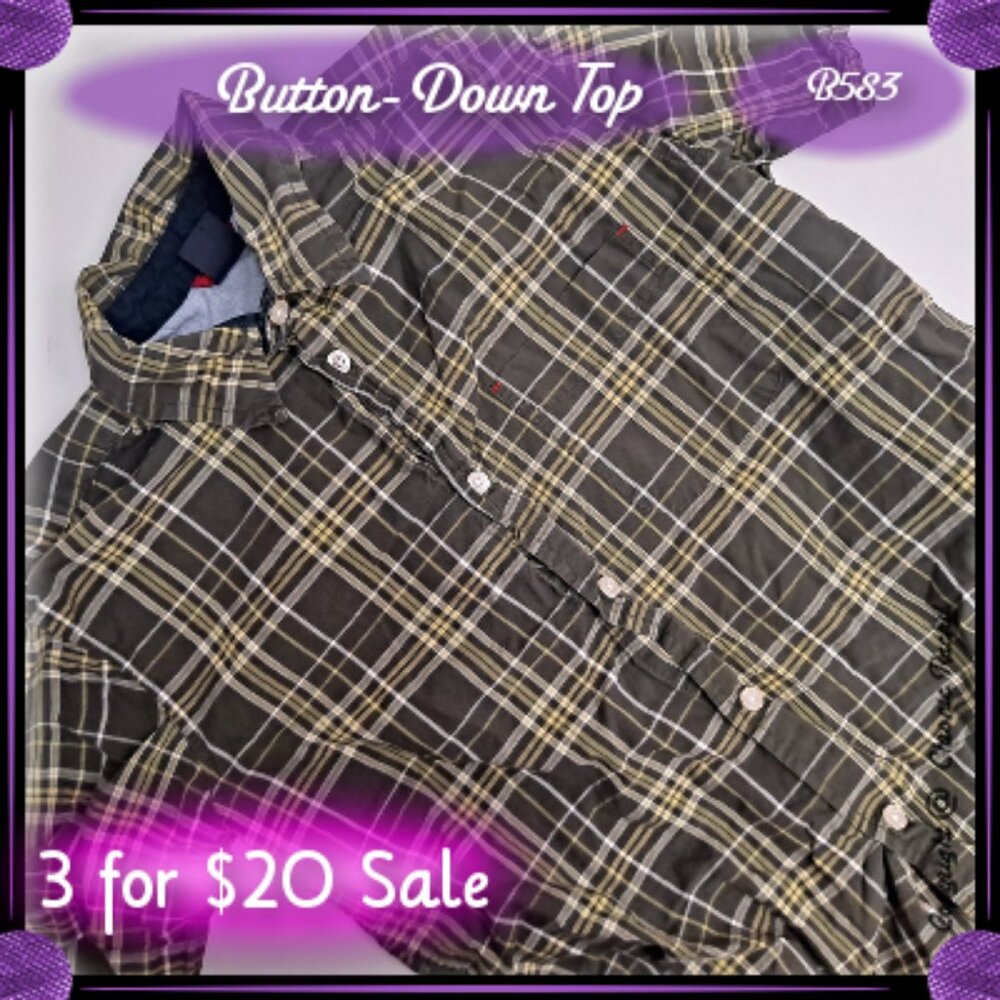 Green Plaid Short-Sleeve Button-Down Shirt